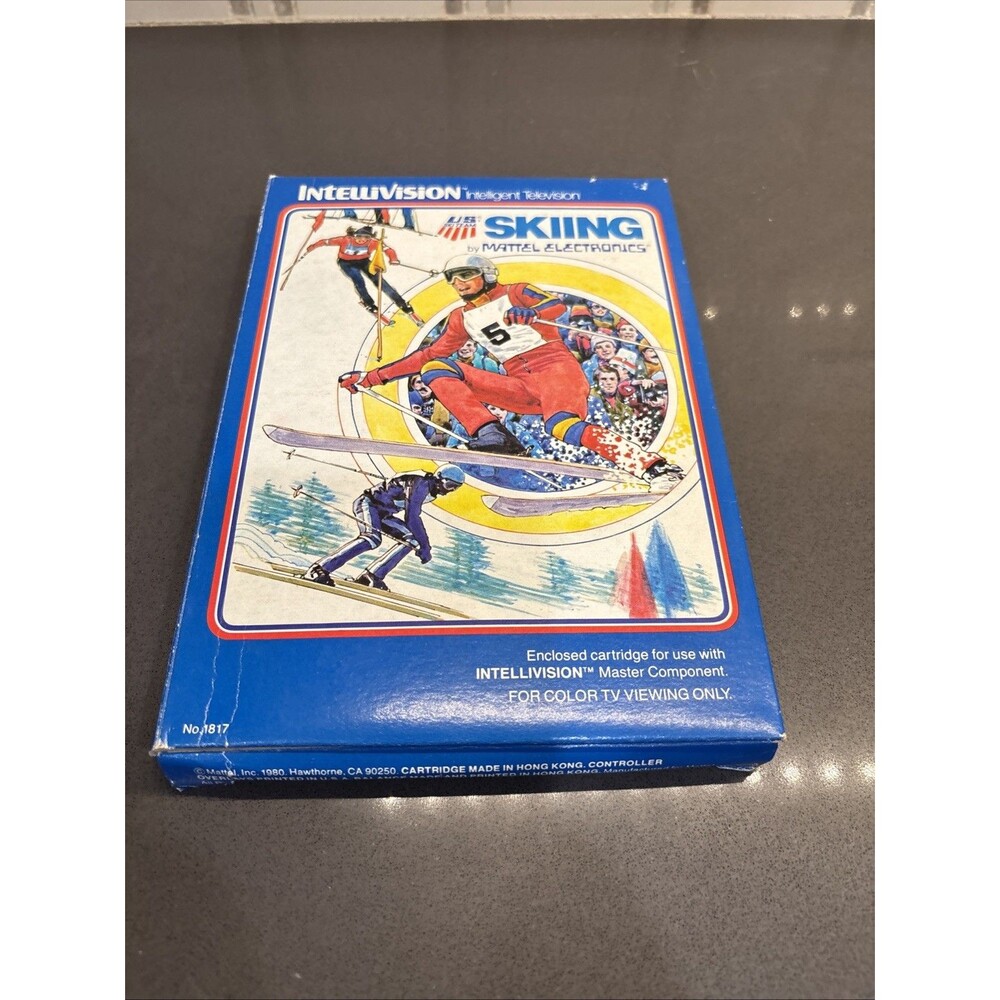 Vintage Game Intellivision Boxed Video Game Cartridge - Skiing - Two Overlays